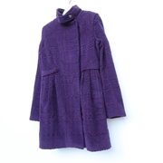 艾格特s断码女冬紫色，柔美半高领羊毛，毛呢外套大衣4n4232