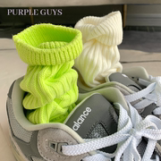 purple guys余文乐同款粗线袜子男女针织纯棉白色日系中筒堆堆袜