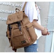 纯帆布大背包男女通用大学生复古抽带帆布书包旅游包16寸电脑背包