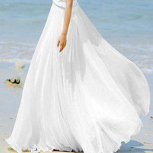 春秋拖地长裙仙女8米大摆裙2023沙滩，度假显瘦夏季金丝雪纺半身裙