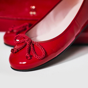 prettyballerinas西班牙红色芭蕾鞋，真皮软底单鞋舒适不累脚婚鞋女