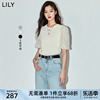lily2024夏女装(夏女装)优雅复古通勤款泡泡袖，设计感修身t恤毛针织衫