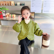 女童春季花边皮衣外套2024韩版儿童春装宝宝洋气时尚夹克上衣