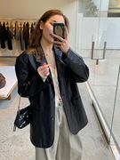 黑色皮衣女2024春秋美式复古高级感pu皮短款宽松西装外套夹克