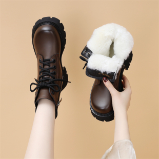 大棉鞋雪地靴纯羊毛厚底马丁靴女复古真皮毛一体冬季加厚保暖短靴