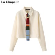 拉夏贝尔lachapelle秋季韩版学院风彩色，领带衬衫女长袖上衣