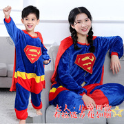 超人睡衣服男女孩儿童大人，可爱沙雕创意搞怪表演服亲子父子母女冬