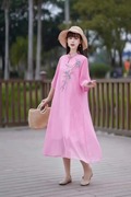 高端刺绣广场舞连衣裙2024夏季中国风气质遮肚大码女式旗袍裙