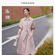 VGRASS气质风衣式棉短袖连衣裙女夏季衬衫式方领VSL2O23420