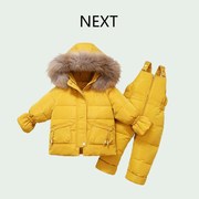 英国NEXT宝宝羽绒服套装2023冬季婴儿加厚背带裤两件套儿童拜年服