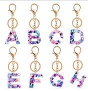 小左饰品 彩色亚克力吊坠26个字母钥匙圈 简约百搭钥匙扣 钥匙链