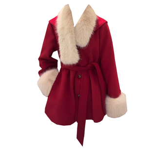 大码胖mm新年圣诞战袍红色毛呢，外套潮秋冬洋气毛领呢子大衣潮