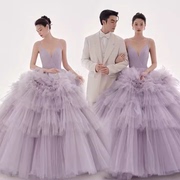 影楼主题吊带紫色V领婚纱情侣室内蓬蓬裙时尚摄影拍照写真礼服装