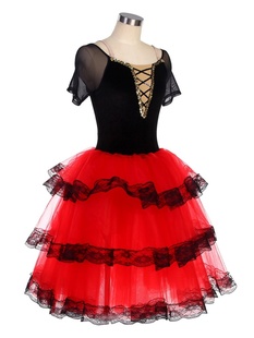 芭蕾演出服堂吉诃德儿童比赛专业表演服红色，蓬蓬裙成人西班牙舞裙