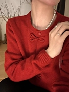 红色羊毛针织开衫复古中国风，新中式盘扣中国结毛衣女2023年秋冬季