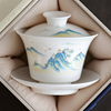 羊脂玉盖碗茶杯单个三才大号功夫，泡茶器家用茶具，套装中式白瓷茶碗