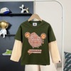 mijello2023秋款 儿童卡通猿猴子字母假两件拼接长袖T恤打底衫