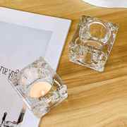 现代简约方块玻璃水晶，蜡烛台情侣餐气氛装饰品，摆件茶蜡烛台摆设