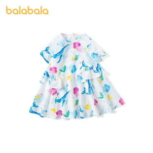 巴拉巴拉女幼童连衣裙夏装时尚，洋气舒适甜美可爱纯棉a字裙