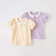 儿童T恤2023夏装女童POLO衫小童婴儿娃娃领洋气薄薄纯棉上衣