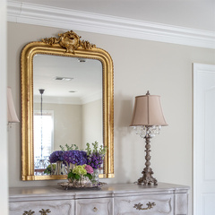 法式梳妆台桌面化妆镜欧式壁挂卧室复古梳妆镜美式金色做旧装饰镜