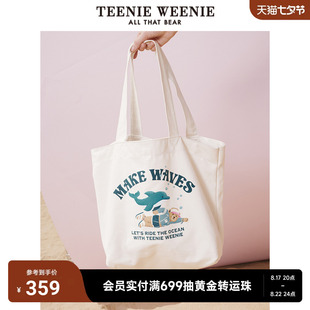 TeenieWeenie小熊2023夏季休闲实用印花帆布包大容量出游女包