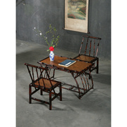 仿古中式大漆筇竹家具小椅子茶几长方形茶桌椅组合客厅家用茶道桌