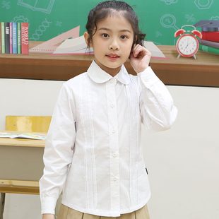 女童白色衬衫小学生校服儿童衬衣蕾丝棉长袖春秋打底表演服