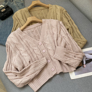 韩式淑女短款v领开衫纯色针织衫，流行显瘦上衣，时尚休闲洋气g¥11