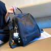 休闲双肩包女通勤出行小背包2024夏季学院运动尼龙布书包(布书包)黑色包包