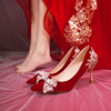 红色高跟结婚鞋女中式秀禾服婚纱两穿新娘，鞋2024年孕妇鞋婚鞋