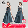 keiko美式甜辣牛仔背带，裙长裙夏季高级感梨形，身材系带显瘦连衣裙