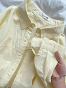 黄色纯棉衬衫女长袖2024春装高级感别致宽松上衣开衫衬衣外套