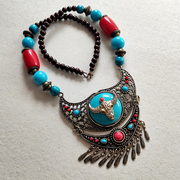 蒙古族藏族饰品中长款项链月牙，毛衣链木珠宝石民族，风复古舞蹈配饰