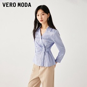 Vero Moda衬衫女2023秋冬V领收腰不对称设计袖七分袖简约气质