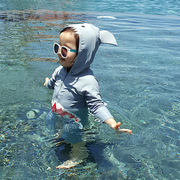 儿童泳衣男童女童连体鲨鱼防晒幼儿婴儿小童宝宝1-5岁长袖游泳装