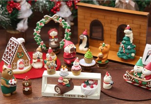 日式猫圣诞节蛋糕圣诞老人小动物家居装饰品桌面摆件