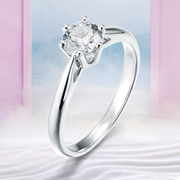 兰珂 白18K金钻石戒指钻戒30分圆壁六爪款订婚结婚求婚戒指女定制