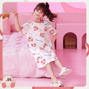儿童睡衣夏季女童短袖纯棉星之卡比卡通可爱薄款公主宝宝连体睡裙