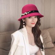 2023年春季韩版毛呢帽女士，礼帽复古珍珠圆顶帽，时尚百搭盆帽