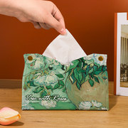 轻奢风高级感油画玫瑰抽纸盒收纳客厅车载桌面纸抽袋创意餐纸巾盒