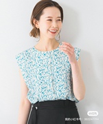 日本外贸元UR 旗下R0SS0 法式花卉图案纯色雪纺短袖无袖衬衫淑女