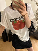番茄印花图案短袖t恤女欧洲站，夏装2024欧货女装韩版打底衫潮