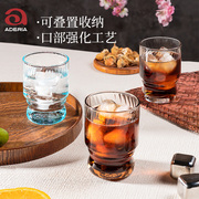 aderia日本进口创意玻璃水杯家用套装咖啡杯可乐杯果汁杯叠叠杯子
