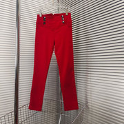 特欧洲站高级感英伦高腰垂感红色长裤垂坠百搭直筒显瘦裤子