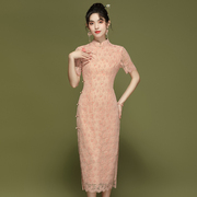 新中式国风连衣裙女2024春装气质显瘦年轻款改良旗袍蕾丝长裙