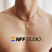 NFF轻奢简约金色双层项链男小众设计钛钢高级感情侣吊坠锁骨链潮