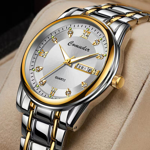 瑞士全自动机械表手表，男士防水潮双日历镶钻时尚夜光商务