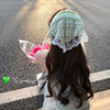春天的绿夏季丝巾薄款绑发带，复古包头头巾，法式气质蕾丝三角巾女