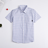小学生夏季校服男童短袖衬衫，纯棉薄款英伦，风儿童白蓝格子半袖衬衣